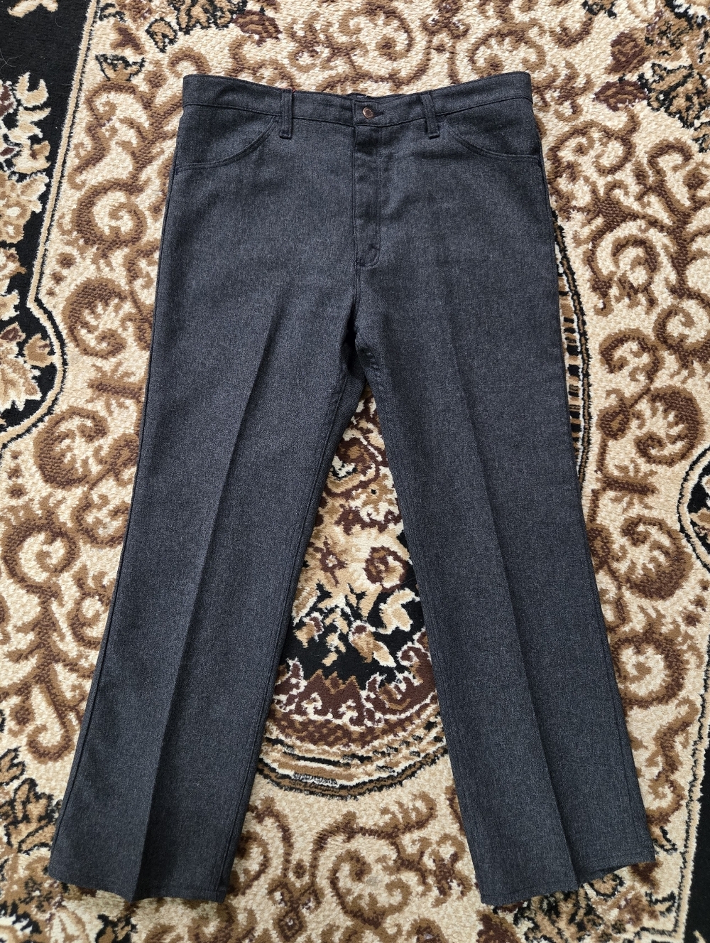 Wrangler Grey Polyester Pleated Dress Pants Western Trousers Slacks Cowboy Retro